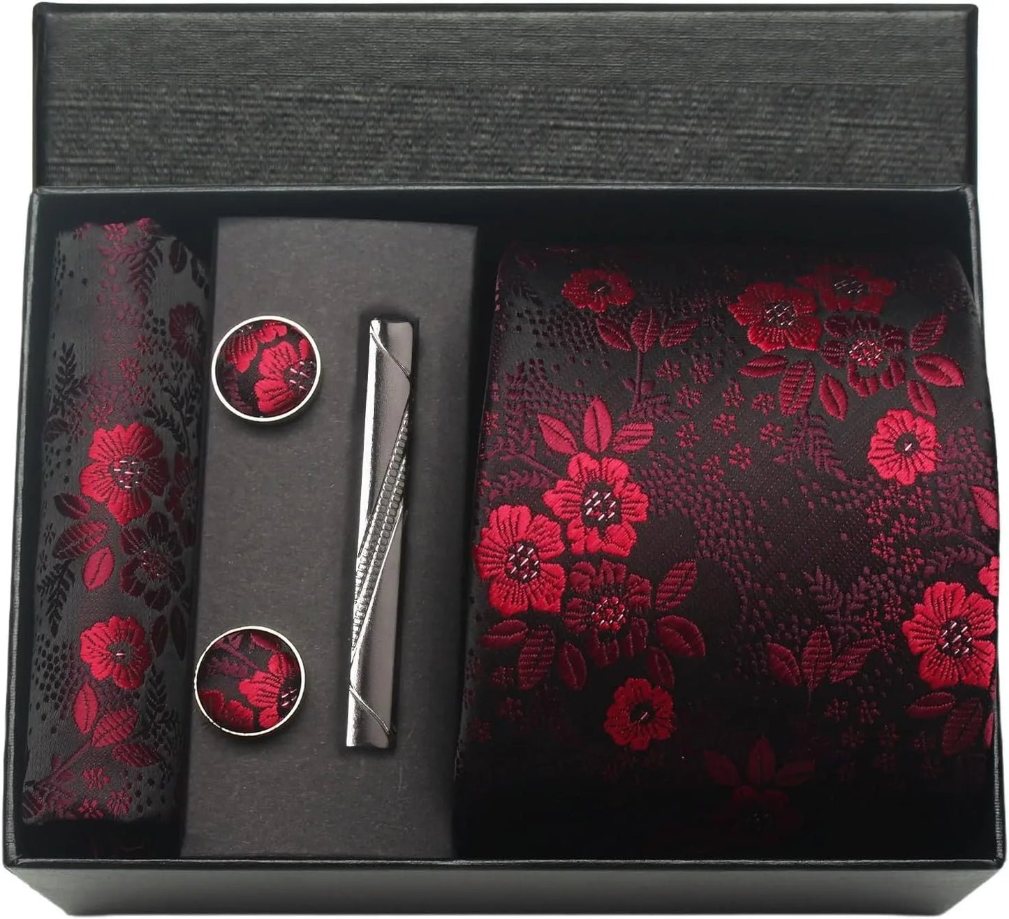 Coffret cravate mariage pochette et boutons manchette