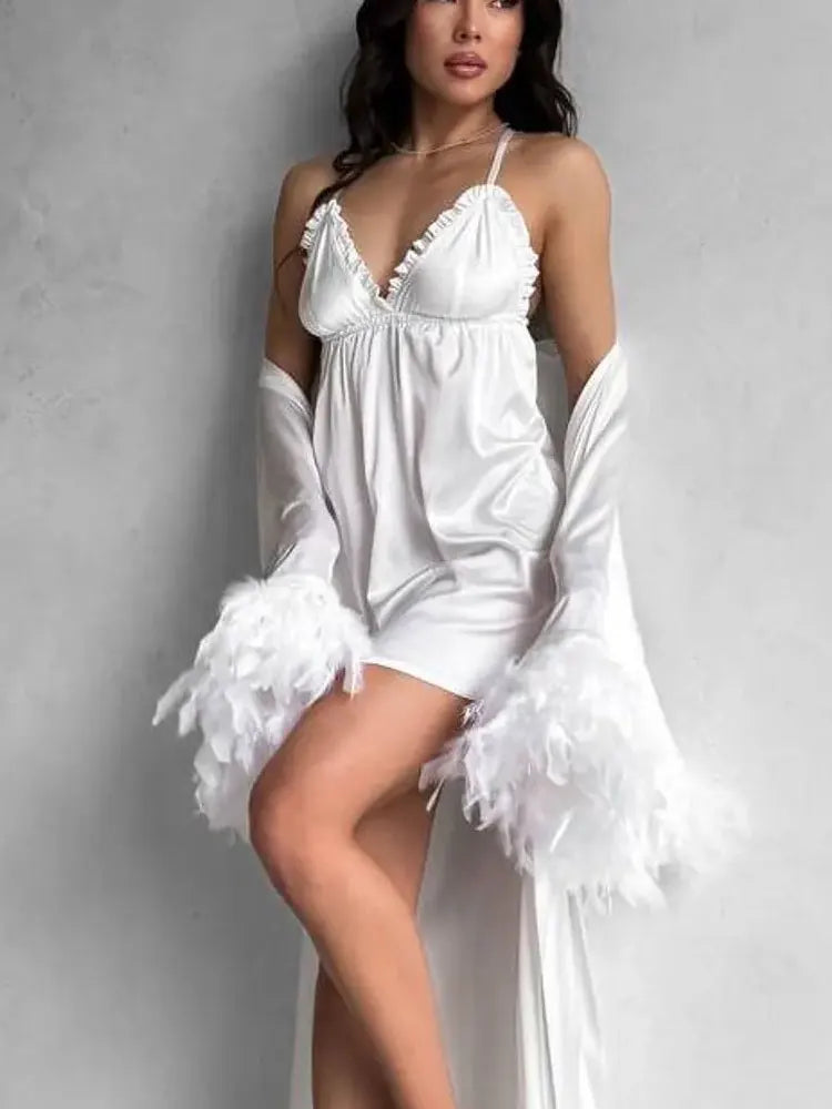 Peignoir Mariée Long et Nuisette Satin