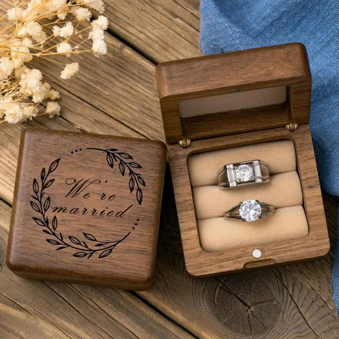 Boîte Alliance Mariage Bois Gravée