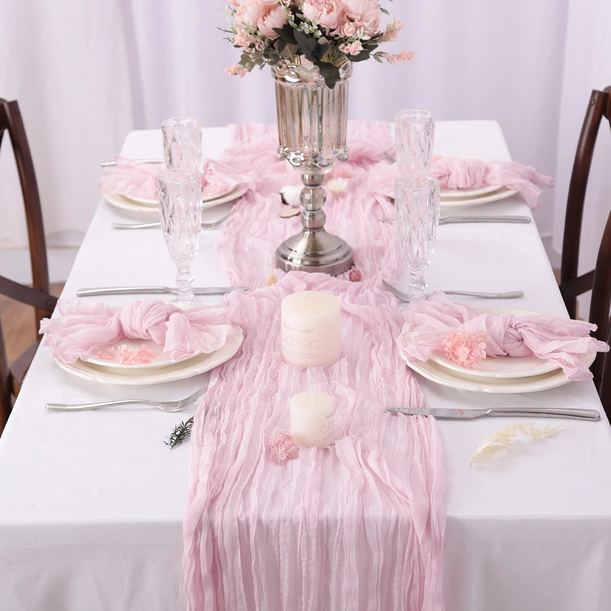 Chemin de Table Mariage en Gaze Froissée