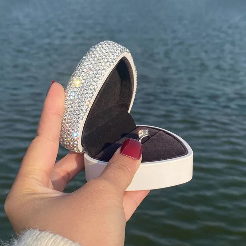 Luxury Proposal Ring Box Diamond Studded LED Ring Boxes Wedding Rings Packaging Box Women's Jewelry Storage Display Boxes