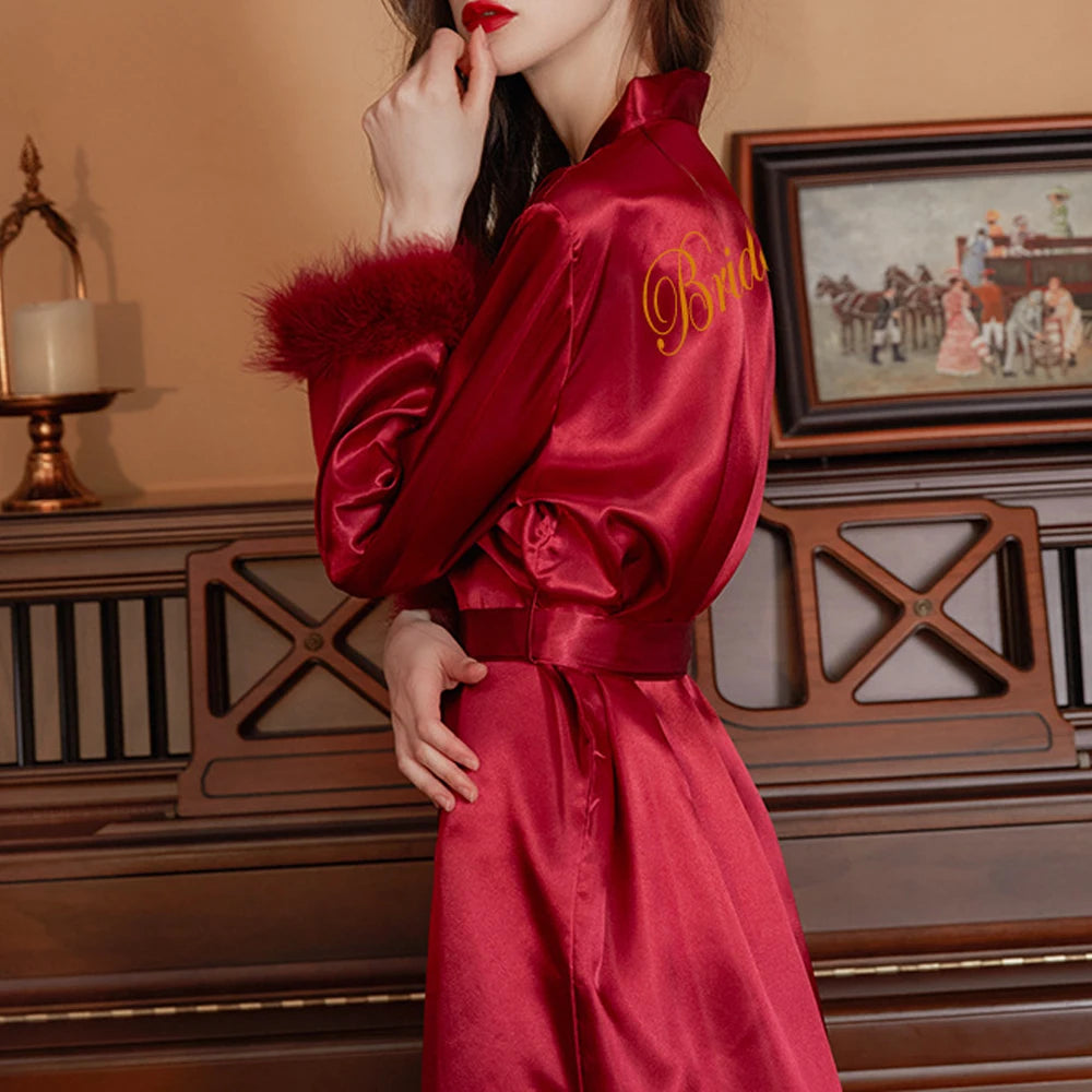 Peignoir Mariée Brodé à Plumes — vue 11
