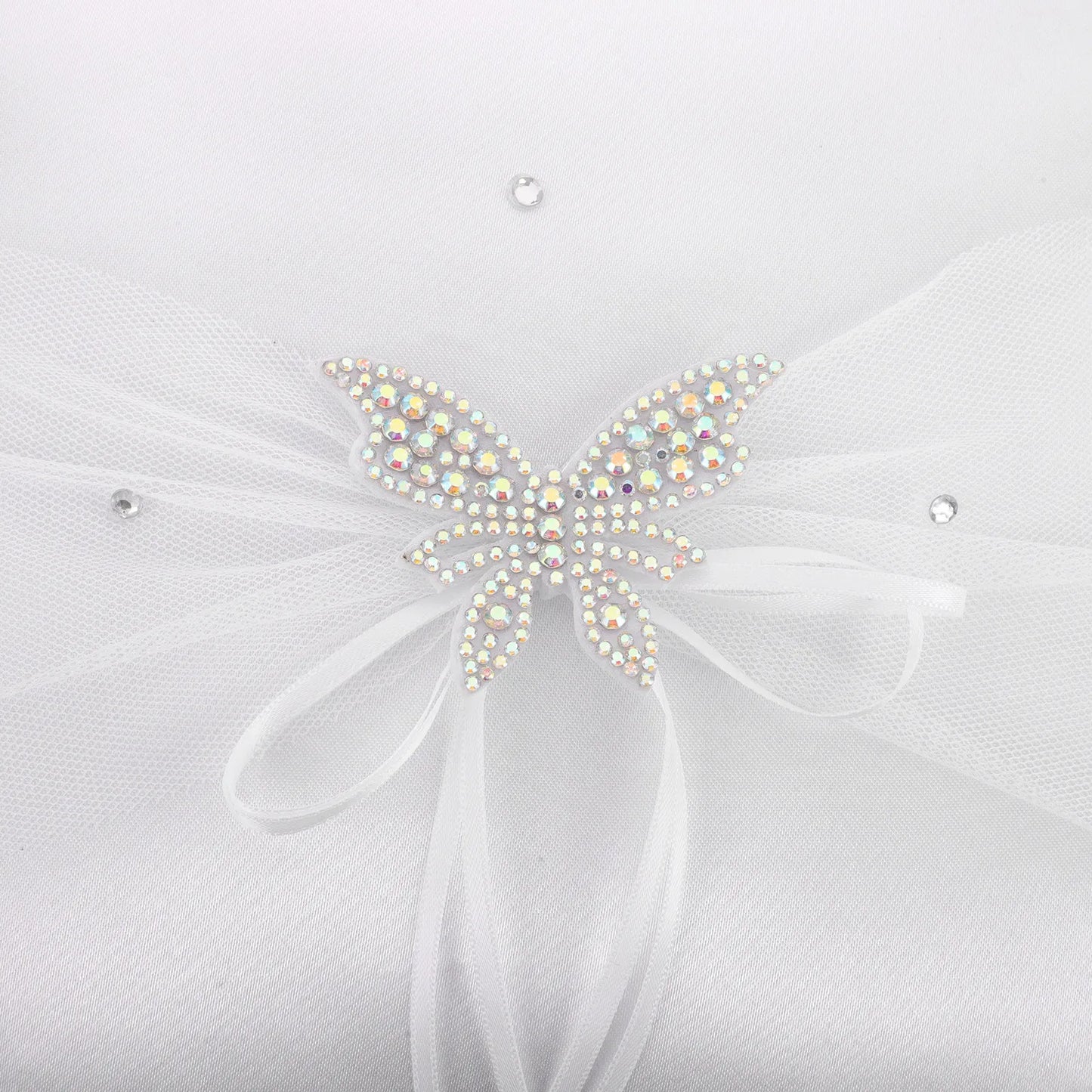 Wedding Ring Pillow White Satin Lace Rhinestone Bow Small Size Bridal Party Ring Bearer Cushion Classic Church Wedding Accessory