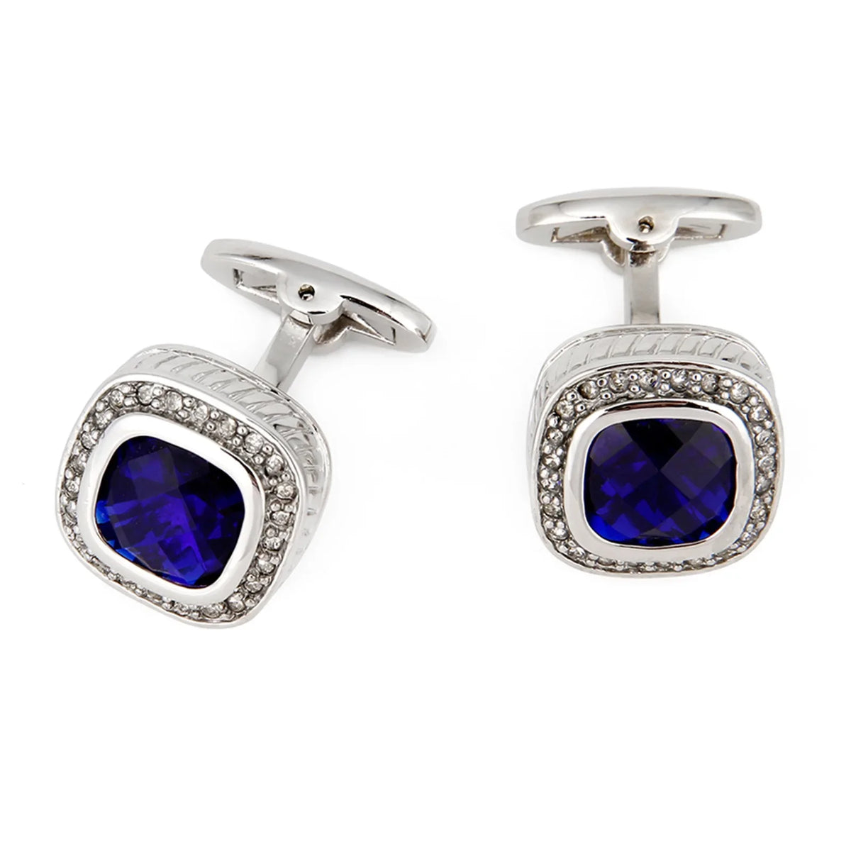 Bouton de manchette mariage façon saphir — vue 2