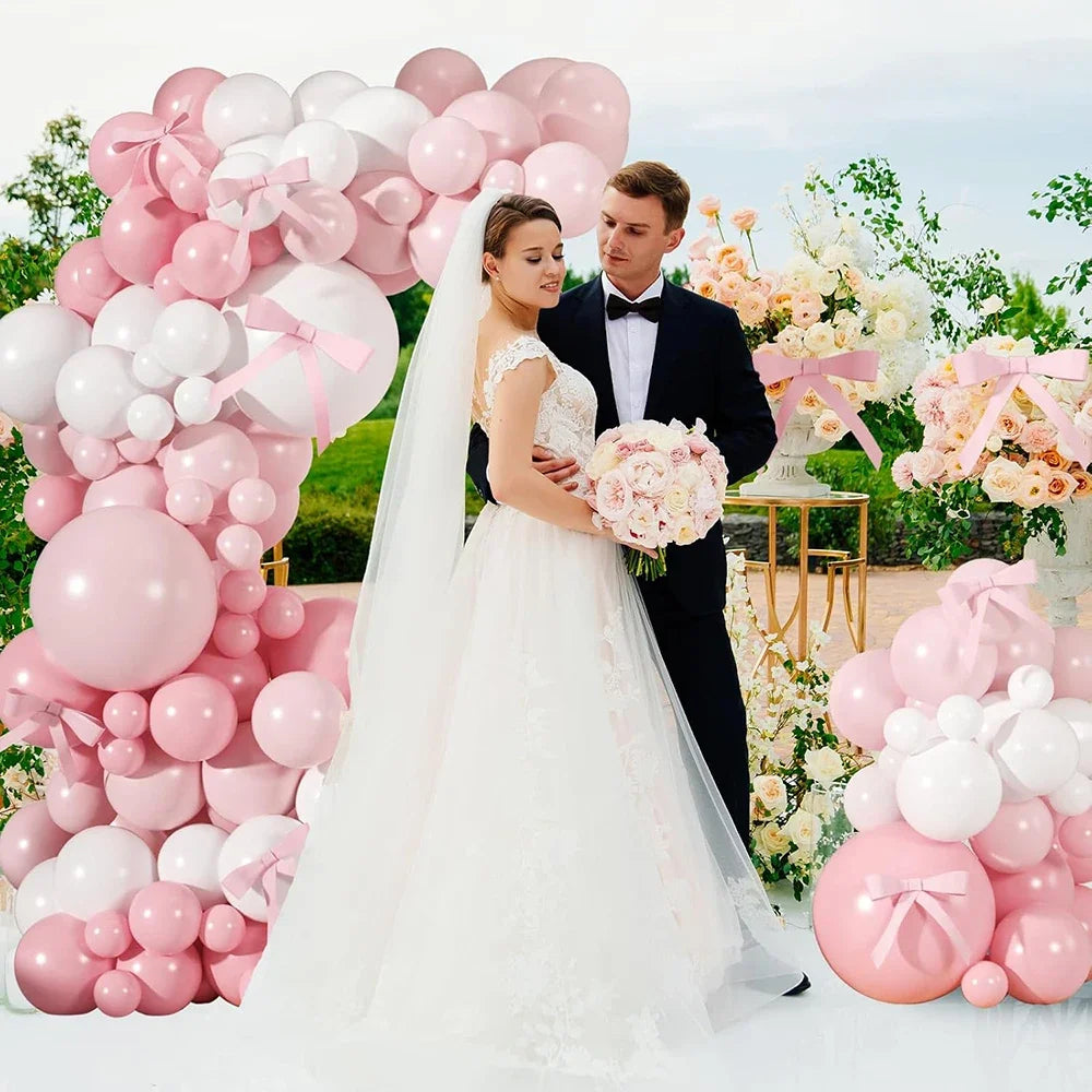 Arche de ballons mariage rose pastel et blanc