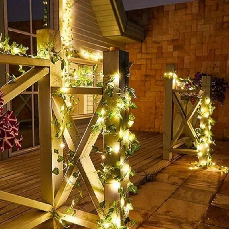 Guirlande lumineuse mariage solaire à feuilles — vue 2