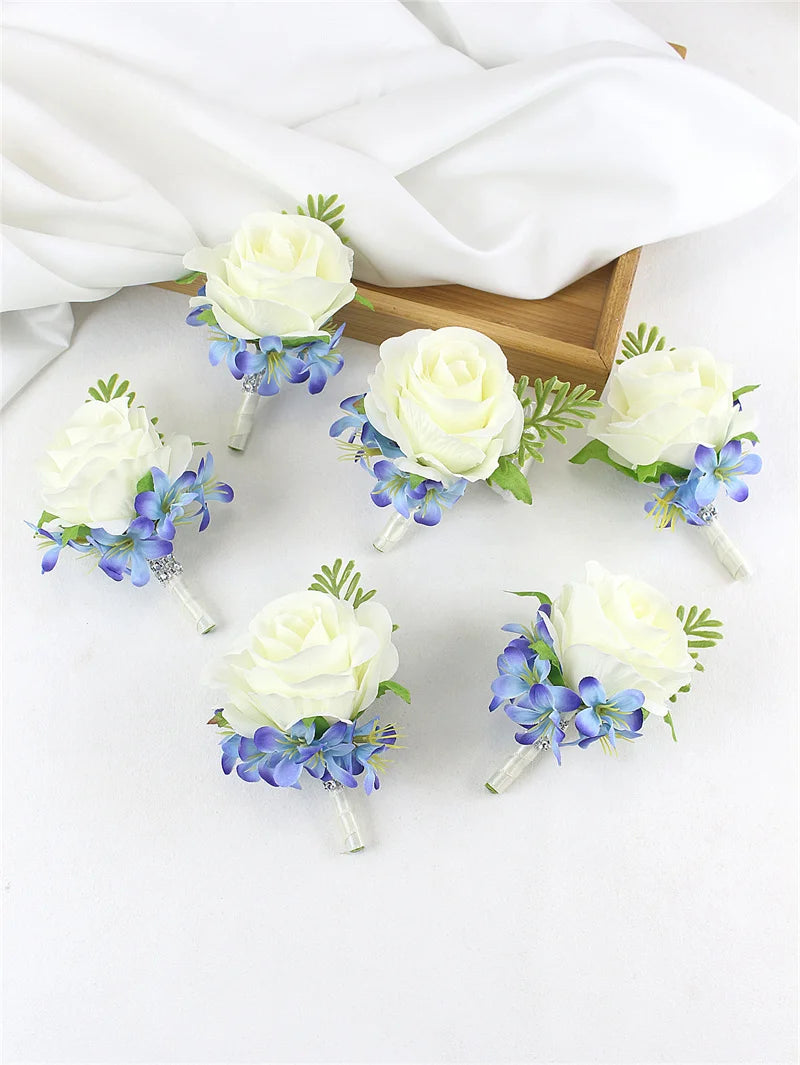 Boutonnières de mariage bleu et blanc — vue 8