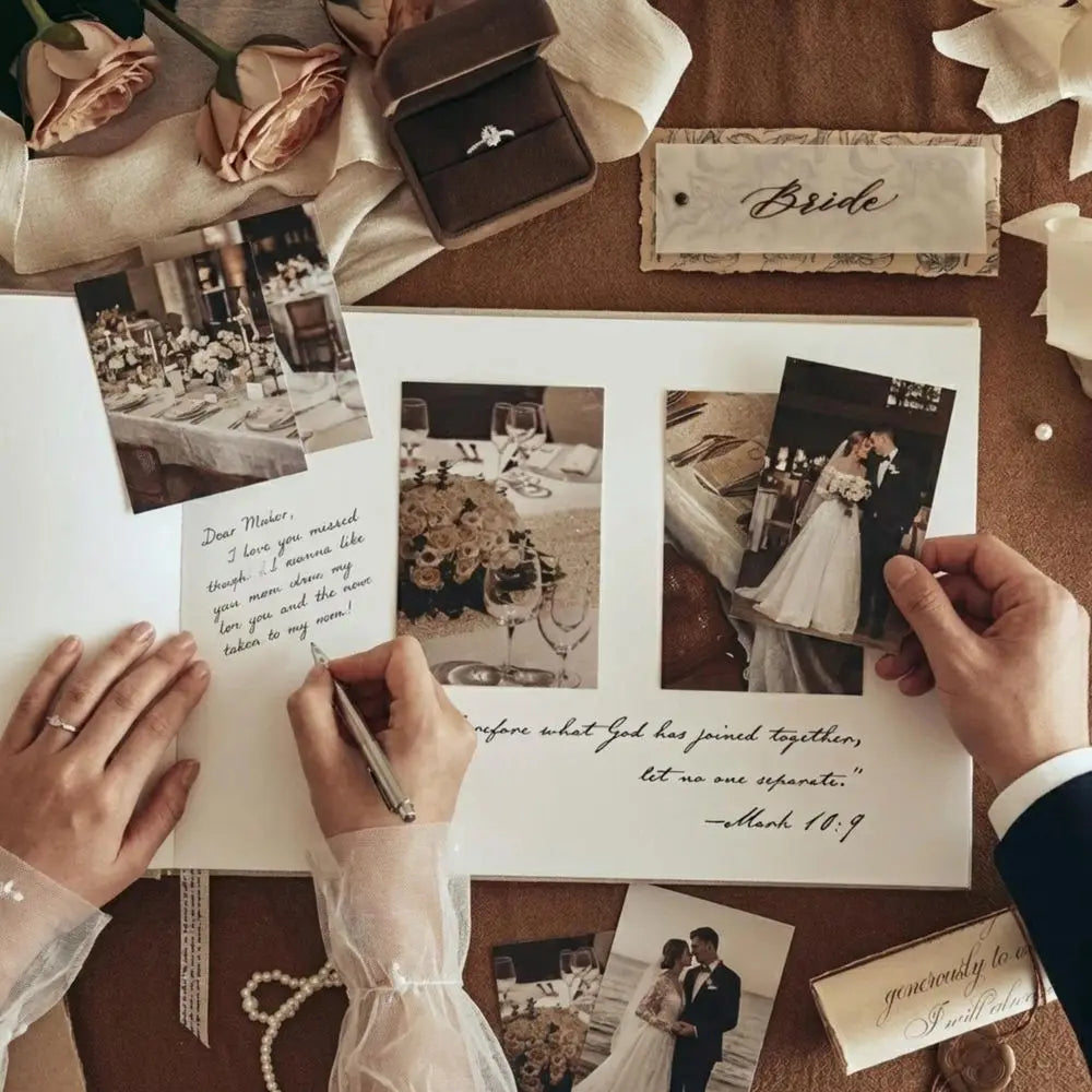 Livre d'or mariage lin A4 personnalisé