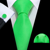 Cravate Mariage Homme Verte Pochette Boutons de Manchette — Vert Vif Uni