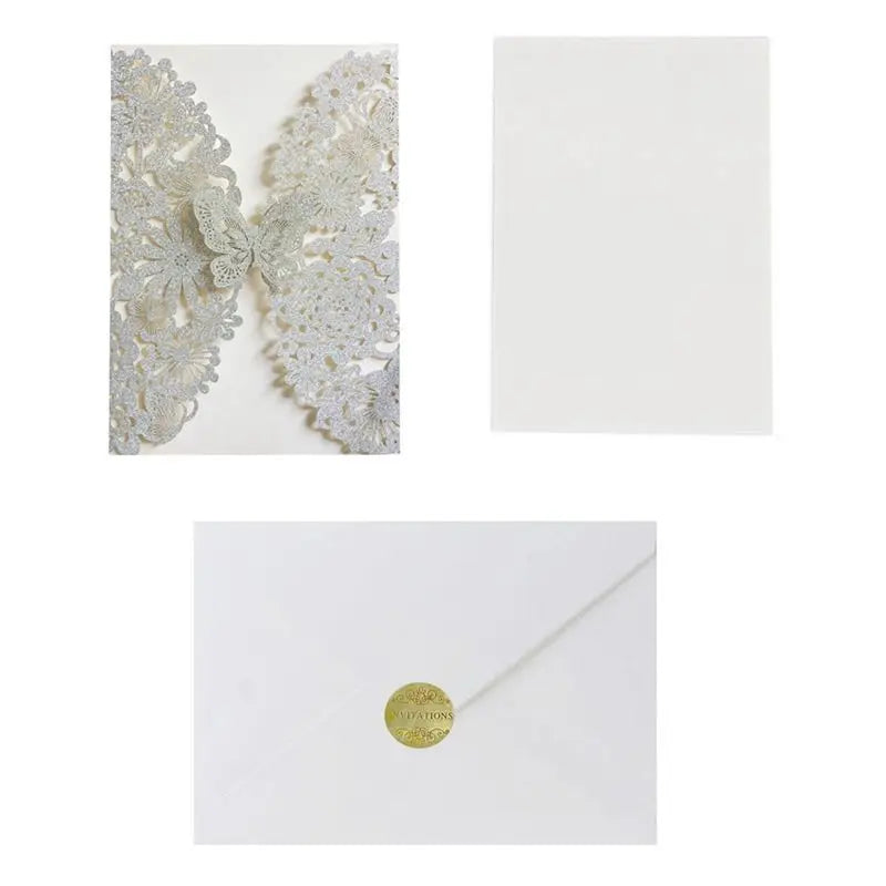 Faire-Part Mariage Papillon Ajouré Argenté