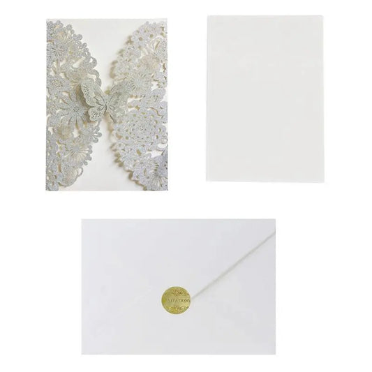 Faire-Part Mariage Papillon Ajouré Argenté