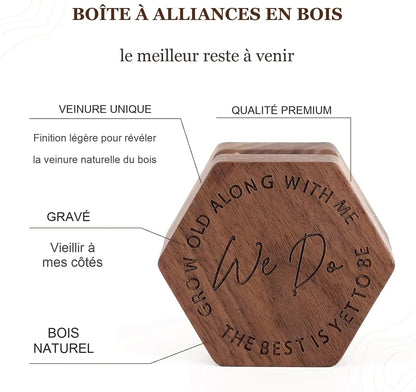 Boîte alliance mariage bois hexagonale double bague — vue 5