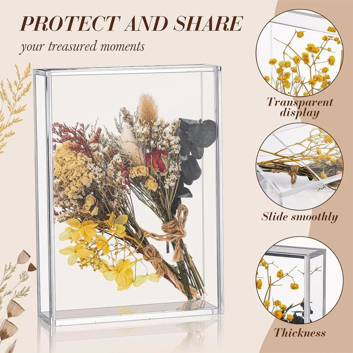 Vitrine Acrylique Souvenir Fleurs Séchées