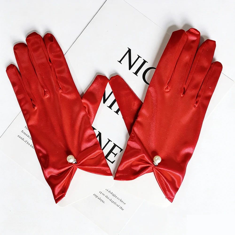 Gants Mariée Satin Courts à Perles