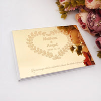 Livre d'Or Mariage Miroir Personnalisé Format Paysage 25x18 cm — Couronne de Laurier (Doré)
