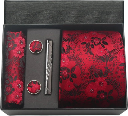 Coffret cravate mariage pochette et boutons manchette