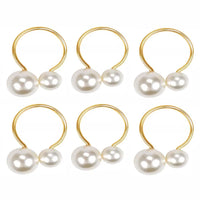 Rond de serviette mariage perle lot de 6 — Doré