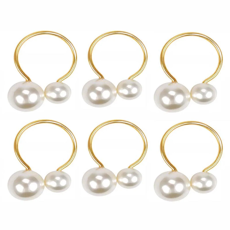 Rond de serviette mariage perle lot de 6 — Doré