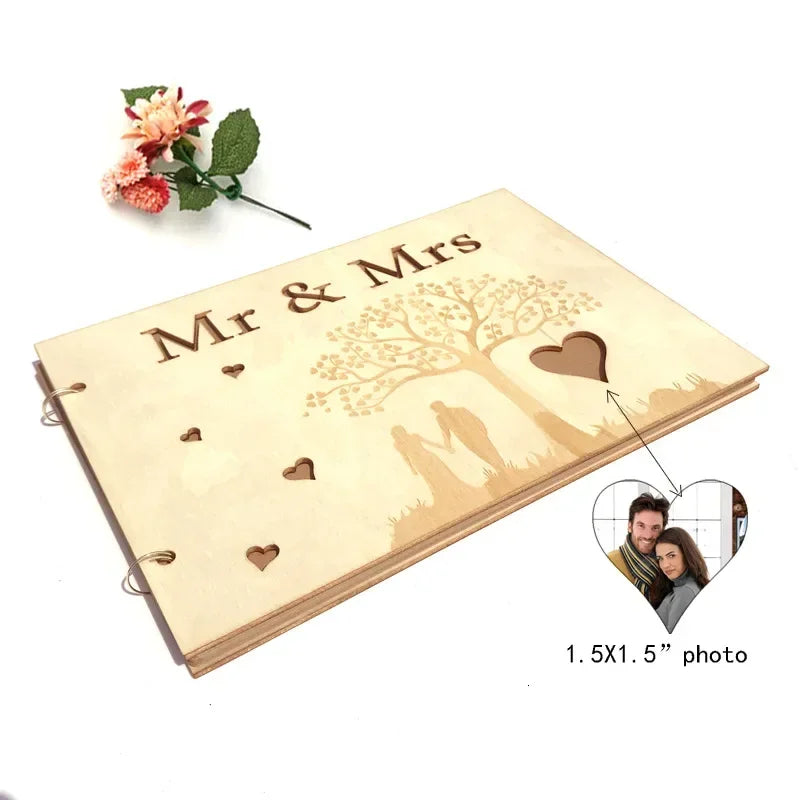 Livre d'Or Mariage Bois Champêtre Cadre Photo