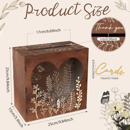 Urne mariage bois cœur et fleurs gravées — vue 2