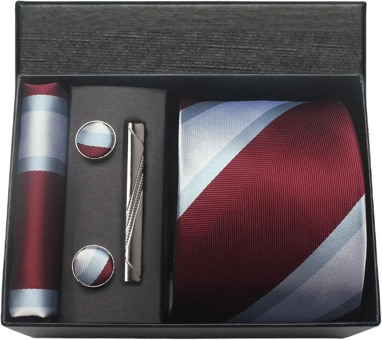 Coffret Cravate Mariage 8 cm Pochette Pince et Manchettes