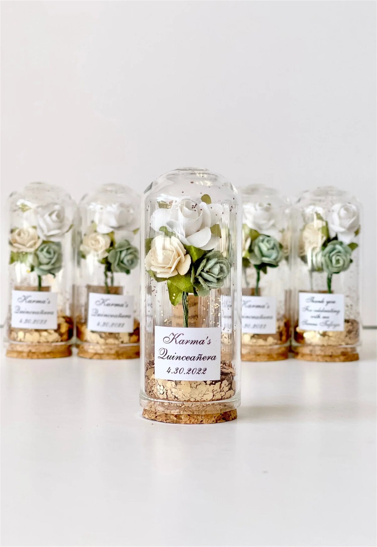 Cadeau invité mariage rose sous cloche — vue 4