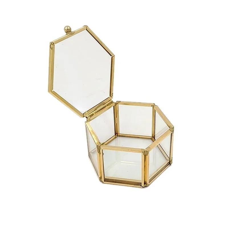 Boîte alliance verre hexagonale dorée — vue 2