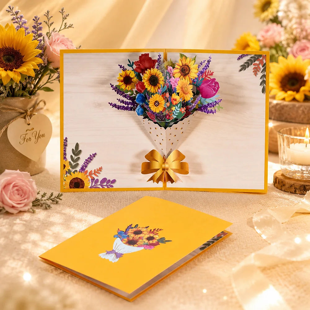 Carte Pop-Up 3D Fleurs et Mariage