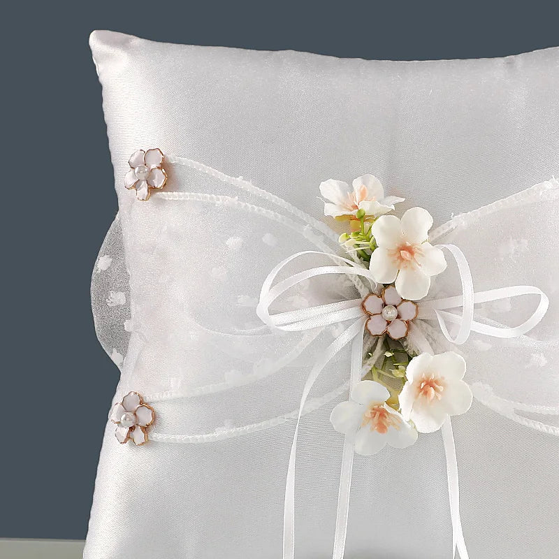 Wedding Bridal Ring Pillow with Bow - Elegant Ceremony Accessory Gift for Brides