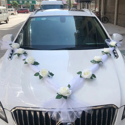 9 Roses Blanches Décoration Voiture Mariage — vue 2