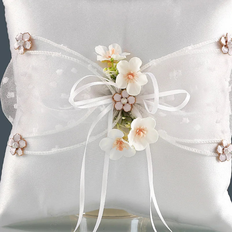 Wedding Bridal Ring Pillow with Bow - Elegant Ceremony Accessory Gift for Brides
