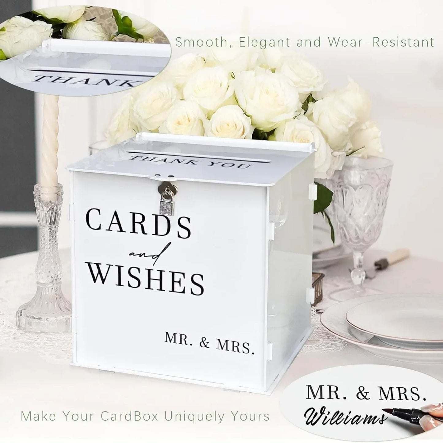 Urne mariage acrylique à fente pour enveloppes