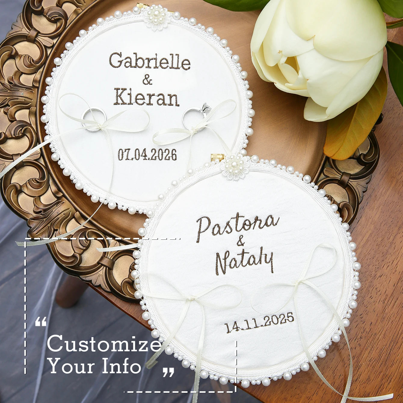 Porte alliance mariage brodé personnalisé