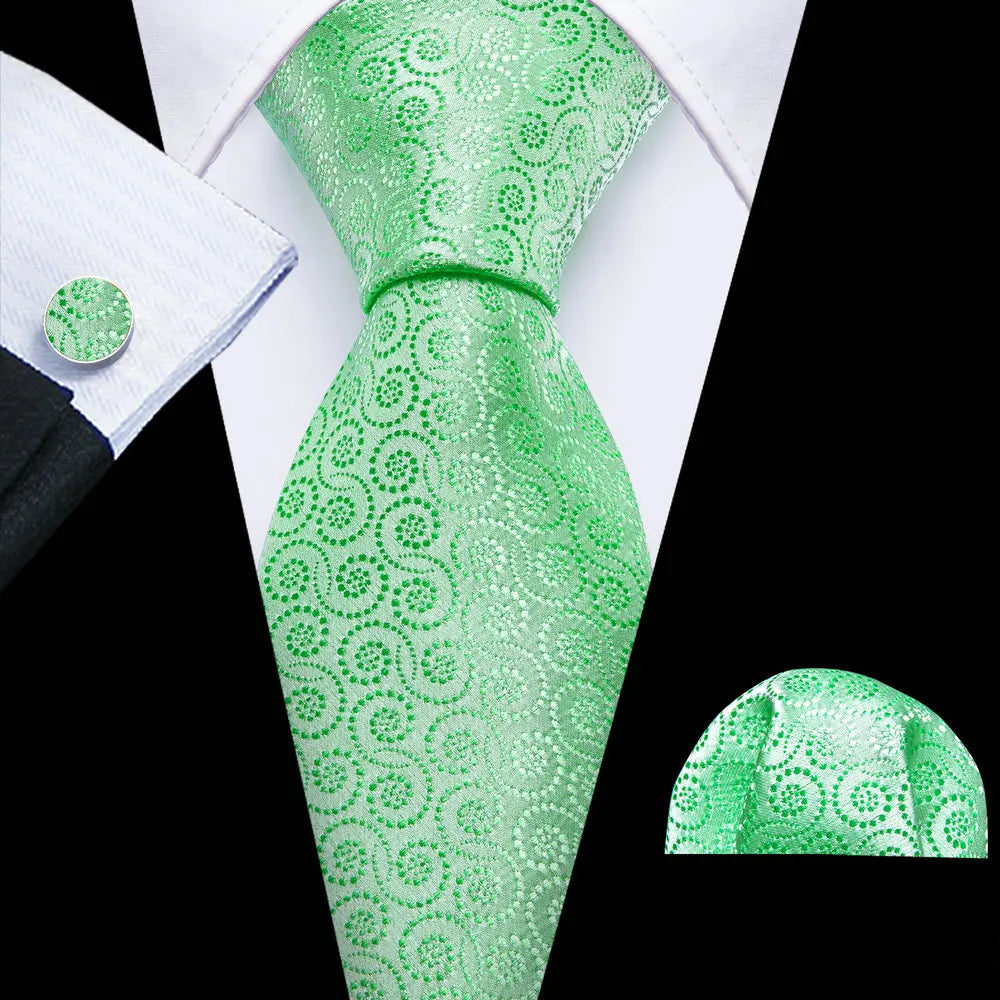 Cravate Mariage Homme Verte Pochette Boutons de Manchette