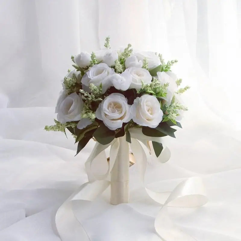 Bouquet de mariée fleurs artificielles roses satin