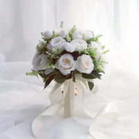 Bouquet de mariée fleurs artificielles roses satin