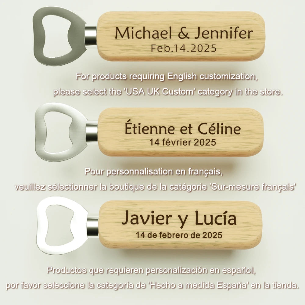 Cadeau invité mariage décapsuleur bois gravé — vue 2