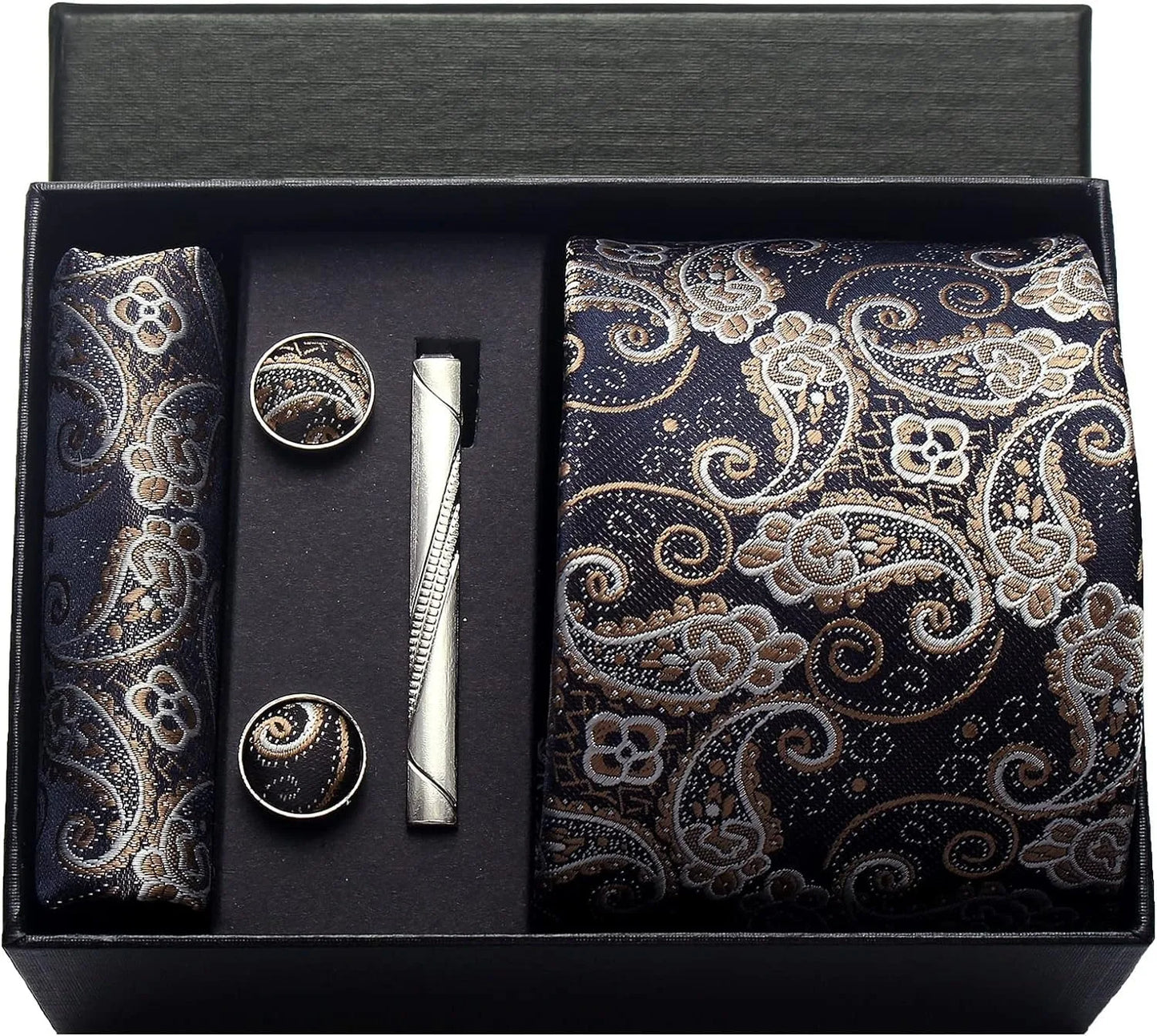 Coffret cravate mariage pochette et boutons manchette