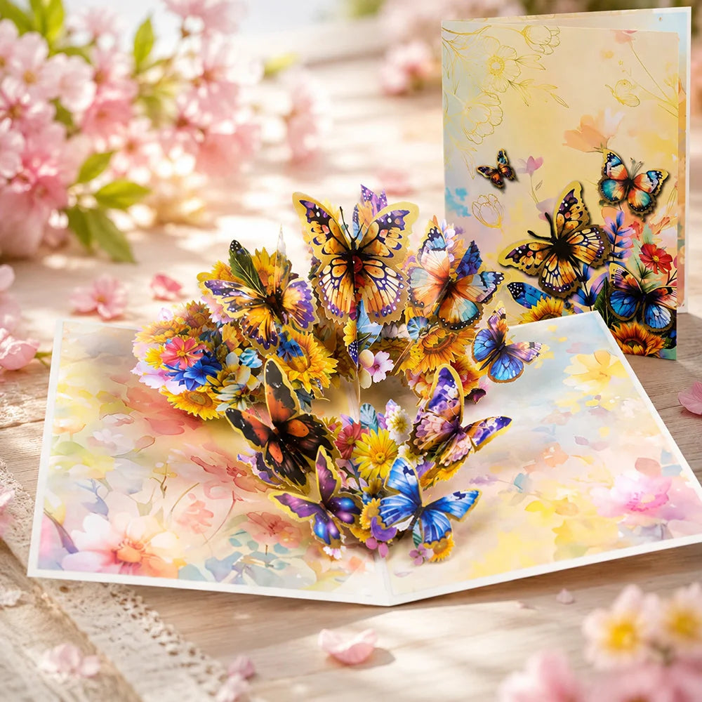 Carte Pop-Up 3D Fleurs et Mariage