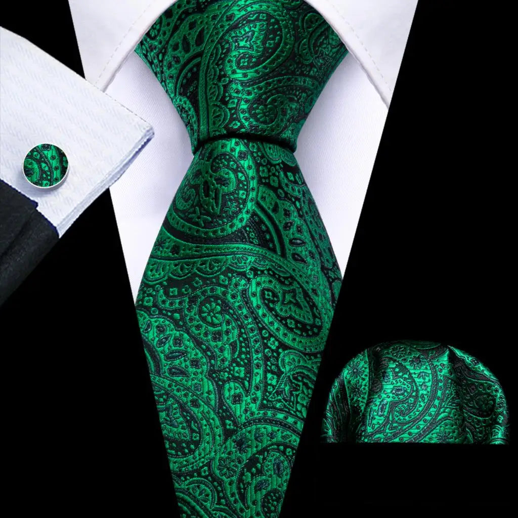 Cravate Mariage Homme Verte Pochette Boutons de Manchette