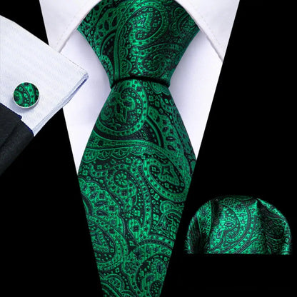 Cravate Mariage Homme Verte Pochette Boutons de Manchette