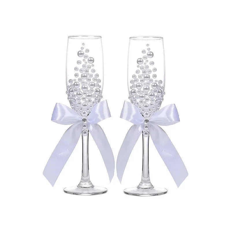Flûtes champagne mariage perles nacrées