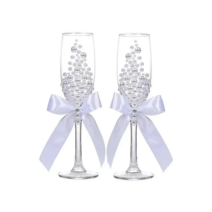 Flûtes champagne mariage perles nacrées