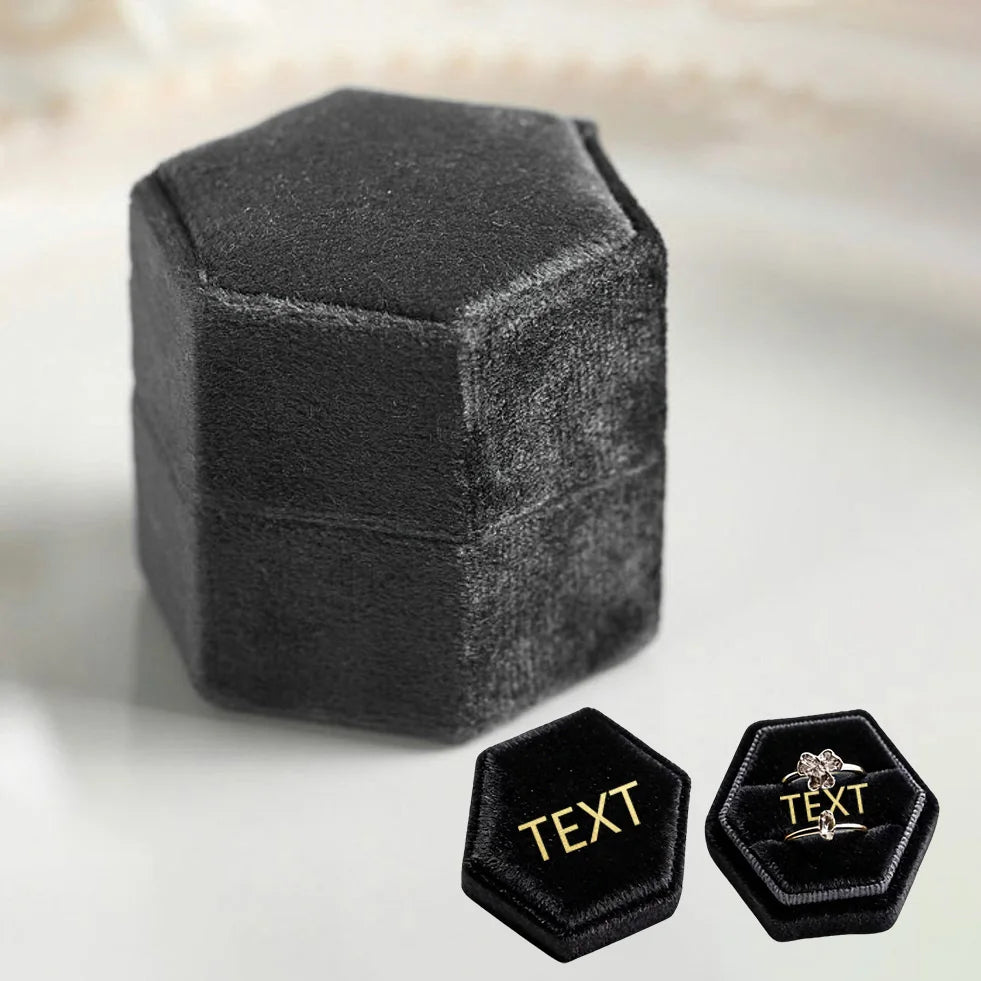 Personalized Hexagon Velvet Wedding Ring Box Engraved Name Date Bridal Jewelry Storage Box Engagement Decor