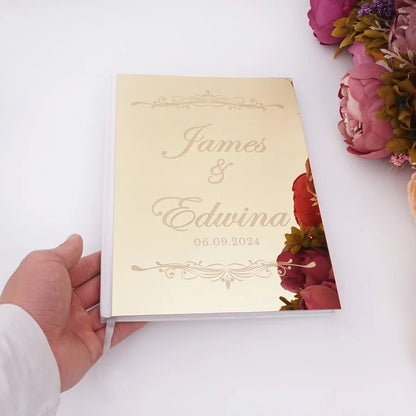 Livre d'Or Mariage Personnalisé Effet Miroir Doré ou Argenté