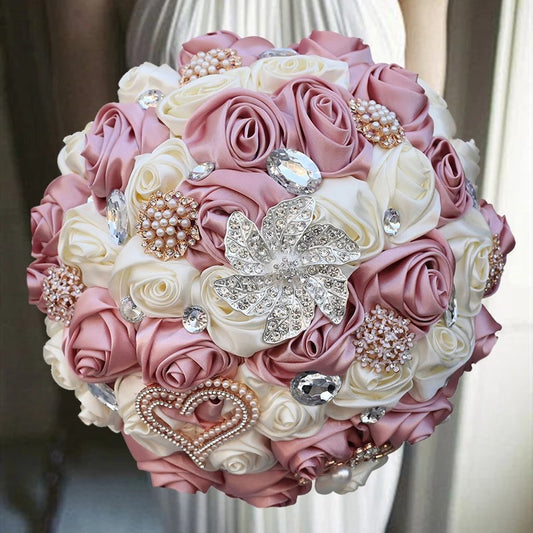 Bouquet de mariée en tissu rose