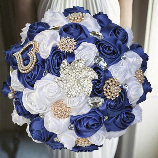 Bouquet de mariée en tissu bleu