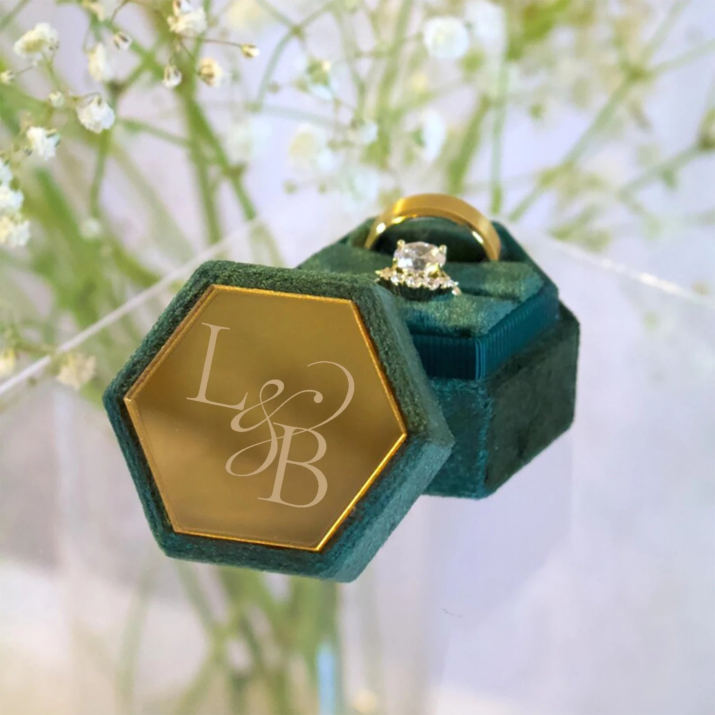 Boite alliance mariage velours personnalisé vert