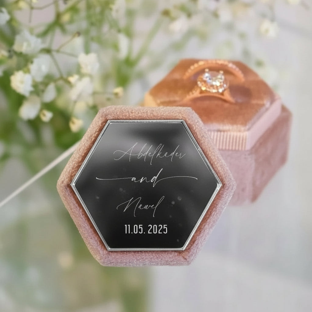 Boite alliance mariage personnalisé velours rose