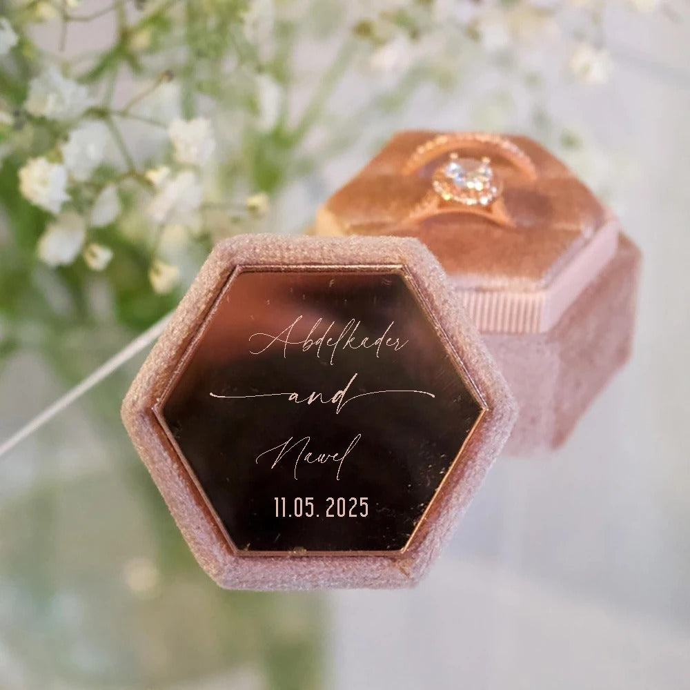 Boite alliance mariage personnalisé velours rose